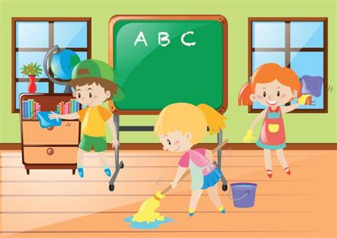 Children Cleaning Classroom Illustrations Royalty Free Vector Graphics