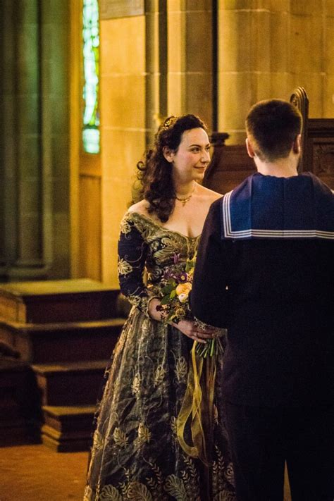 A Joanne Fleming Gown In Blue And Gold For A Festive Naval Wedding In