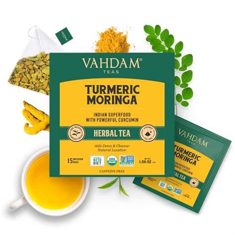 vahdam teas turmeric moringa herbal tea tisane 15 tea bags nature s source
