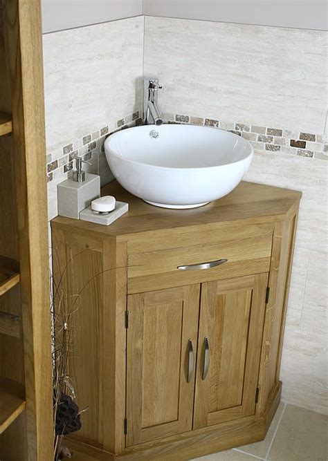 Oak And Ceramic Corner Bathroom Vanity Sink Set Click Bathroom