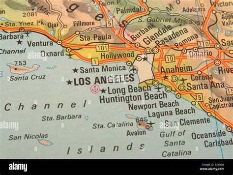 California Coast Cities Geography Geographical Road Map Hi Res Stock