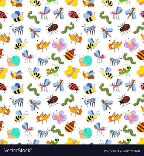 Cute Cartoon Insects Seamless Pattern For Kids Vector Image