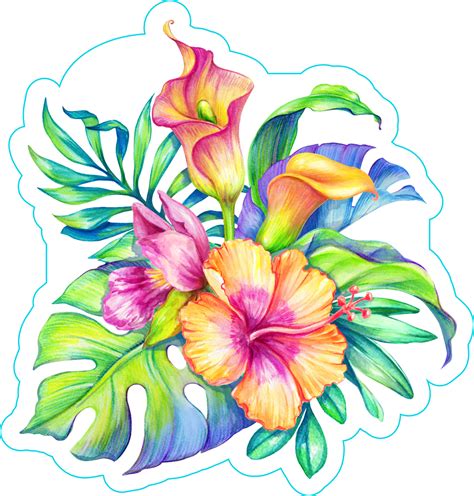 Watercolor Floral Illustration Hibiscus Sticker