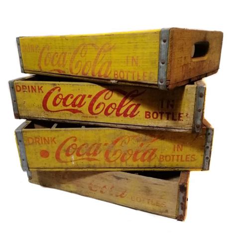 Original Vintage Wooden Coca Cola Bottle Crate Yellow
