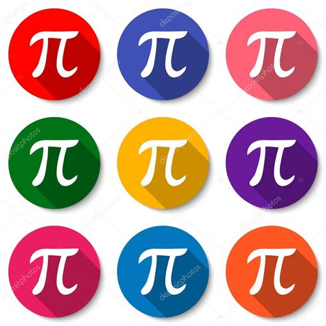 Set Of Colorful Flat Icons With Pi Sign Mathematical Constant