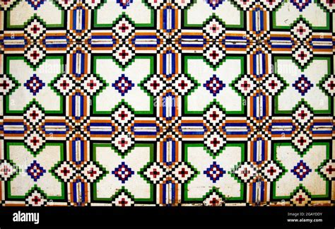 Portuguese Azulejos Traditional Tiles With Geometric Patterns Stock