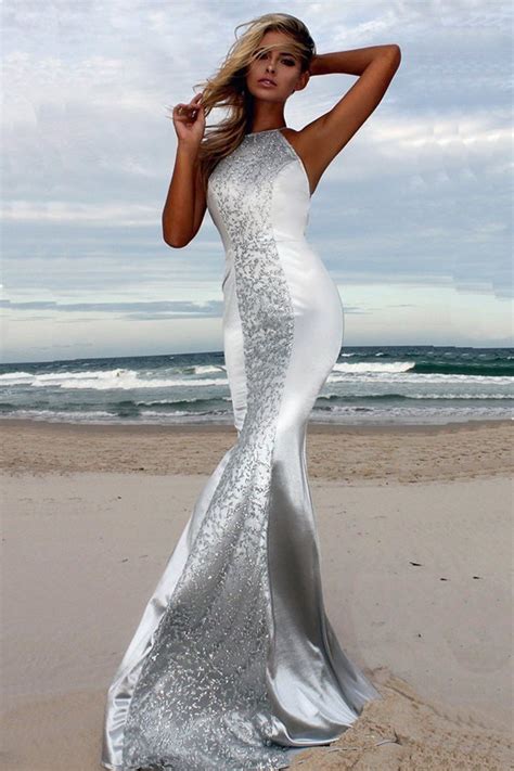 Hualong Elegant Halter Silver Backless Formal Dresses - Online Store ...