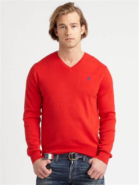 Polo Ralph Lauren V Neck Sweater In Red For Men Fall Yellow Lyst