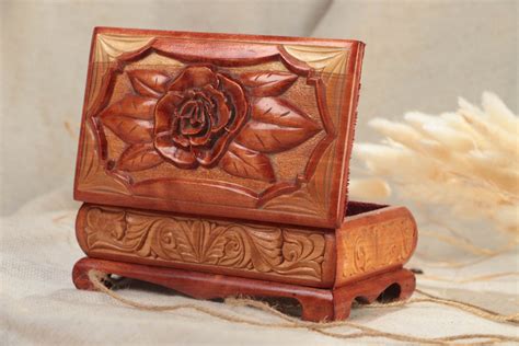 Buy Beautiful Designer Handmade Carved Wooden Jewelry Box Varnished