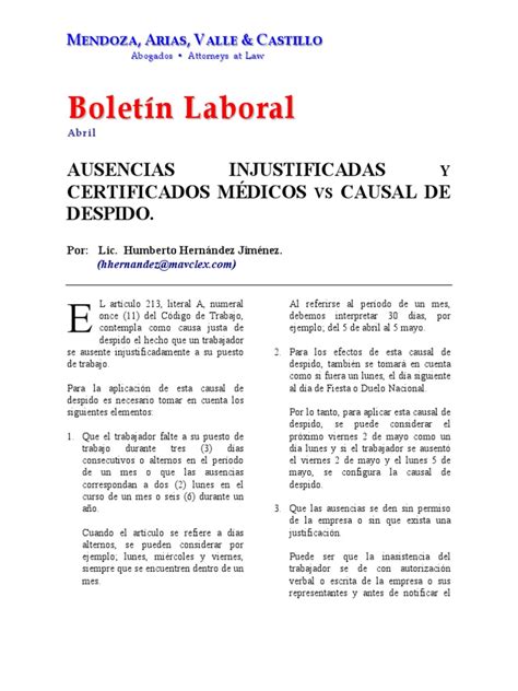 Requisitos Para Aplicar La Causal De Despido Por Ausencias