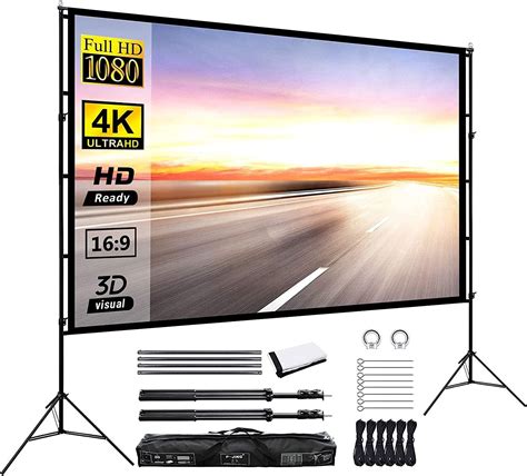 Amazon Com Projector Screen With Stand Inch Portable Projection Screen K Hd Rear Front