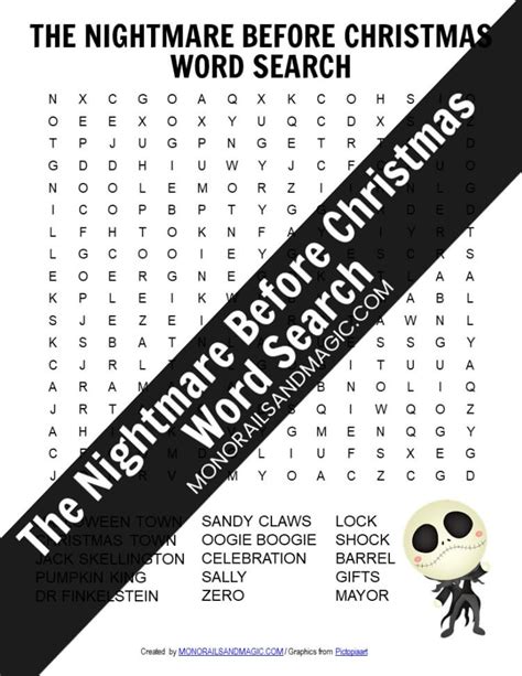 The Nightmare Before Christmas Word Search Monorails And Magic
