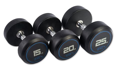 Adjustable dumbbells are amazing because they are typically the size of two large dumbbells, but made up of several removable plates or blocks. EXL Round Rubber Dumbbells Various Weights - Expert Leisure