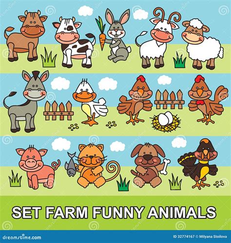 Set Funny Cartoon Farm Animals Royalty Free Stock Photography Image