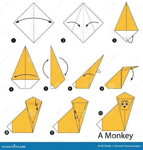 Geleidelijke Instructies Hoe Te Om Tot Origami Een Aap Te Maken Vector