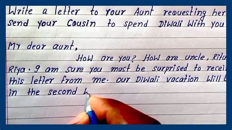 Write A Letter To Your Aunt Requesting Her To Send Your Cousin To Spend