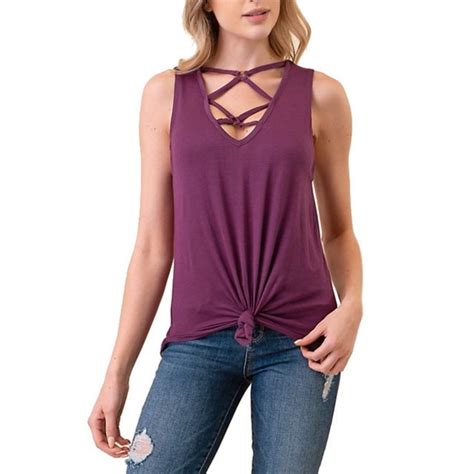 kaylee xo women s sexy flowy tie knot front strappy fitted v neck lace tank top