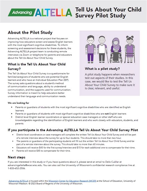 Tell Us About Your Child Survey Pilot Study Flyer Advancing Altella