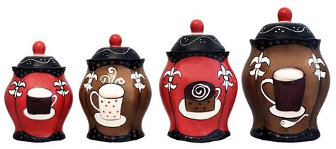 Tuscany Hand Painted Fleur De Lis Coffee Design Canister Set Of 4