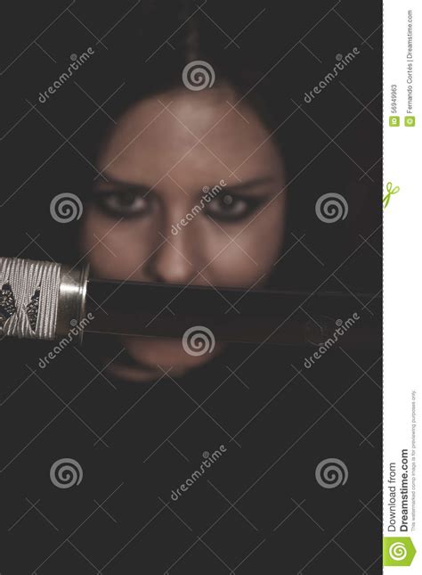 Warrior Wild Woman With Black Hair And Iron Sword Stock Image Image