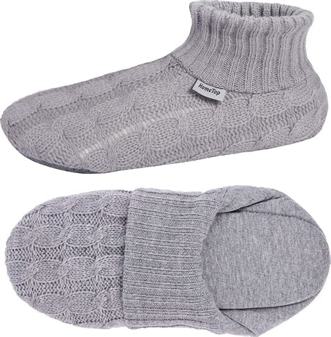 Hometop Mens Womens Comfy Cable Knit Slipper Socks With Anti Skid