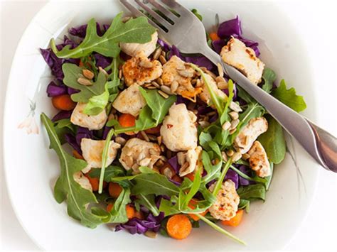To make the salad add arugula, grapes and red onion to bowl, and toss to combine. Arugula Chicken Salad Recipe and Nutrition - Eat This Much