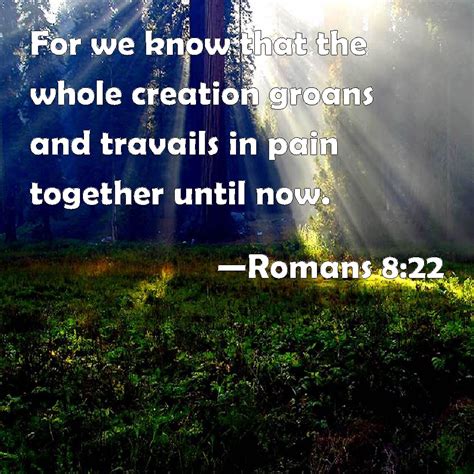 Romans 822 For We Know That The Whole Creation Groans And Travails In
