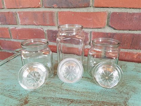 Clear Glass Canister Set Vintage Canisters Square Canisters