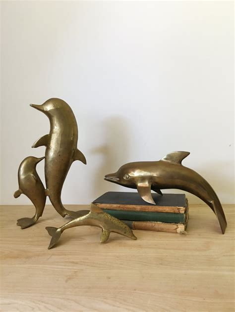Vintage Solid Brass Dolphin Marine Mammal Statue Figurine Etsy