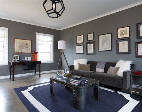 Charcoal Gray Sofa Living Room Eclectic With Prints And Posters