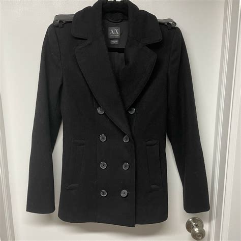 Armani Exchange Ax Womens Black Double Breasted Peacoat Size Small Wool