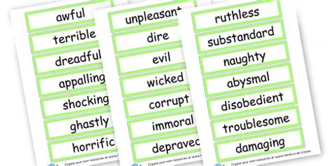 I realize they're not doing a good job and so forth, but i don't really like having to fire anyone. Bad Synonym Word Cards - Synonyms & Antonyms Primary ...
