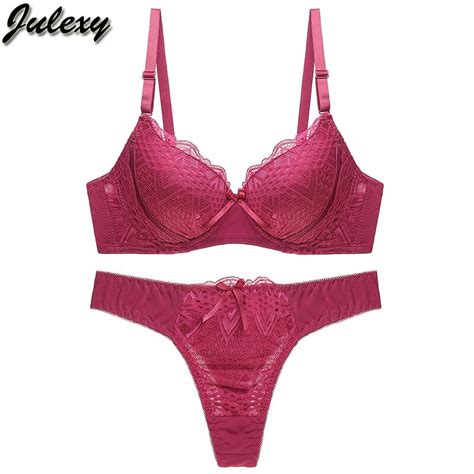 Buy Julexy Sexy Thongs Women Bra Set Push Up Lace Underwear Set Solid 80 85 90