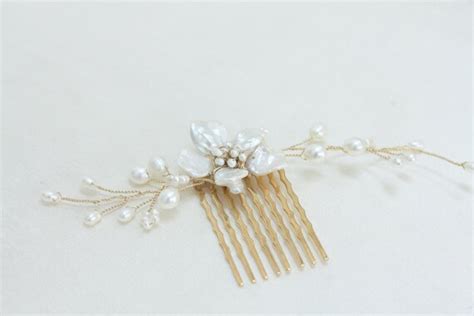 Freshwater Keshi Pearl Bridal Hair Comb