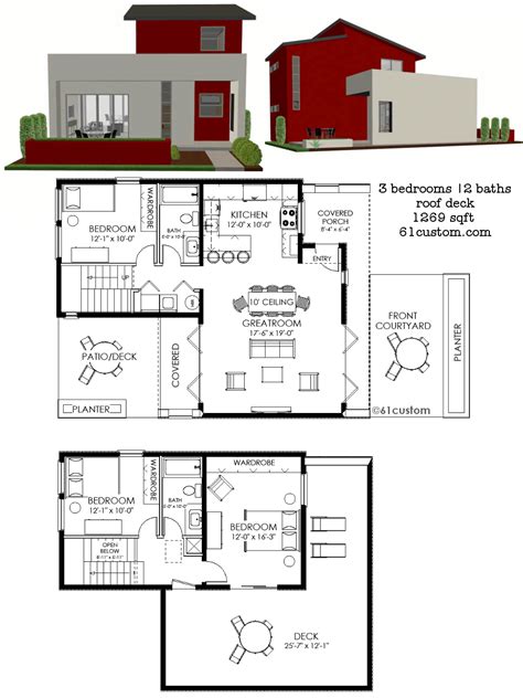 1269 Sqft Contemporary Small House Plan With Three Bedrooms Two