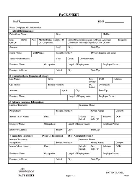 Face Sheet Form Fill Out And Sign Printable Pdf Template Signnow