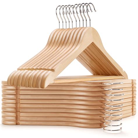 Amber Home Solid Wood Suit Coat Hangers 30 Pack Smooth Natural Finish