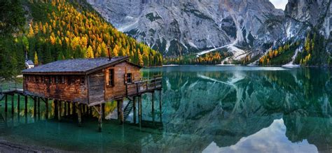 Nature Landscape Lake Mountain Cabin Chapel Forest Fall Italy