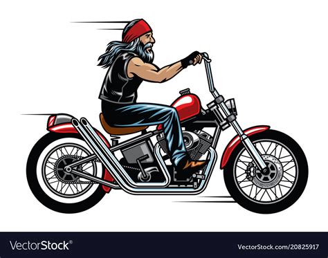 Old Man Biker Riding Chopper Motorcycle Royalty Free Vector