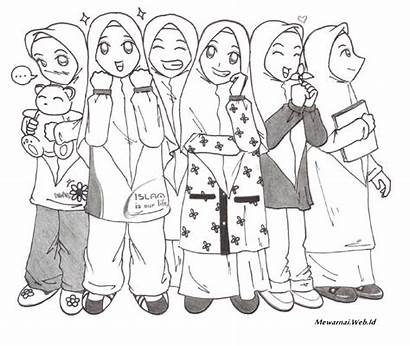 Muslimah Hijab Mewarnai Gambar Kartun Sketsa Islami