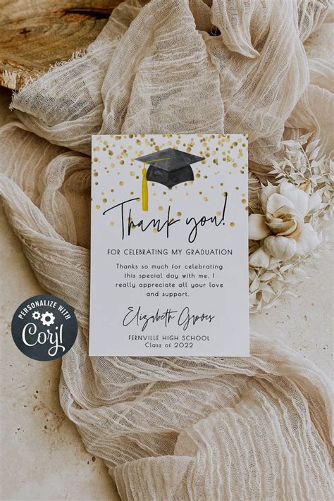 Graduation Party Card With Gold Confetti And Black Cap On It