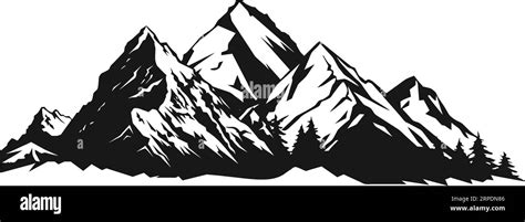 Mountain With Pine Trees And Landscape Black On White Background Hand