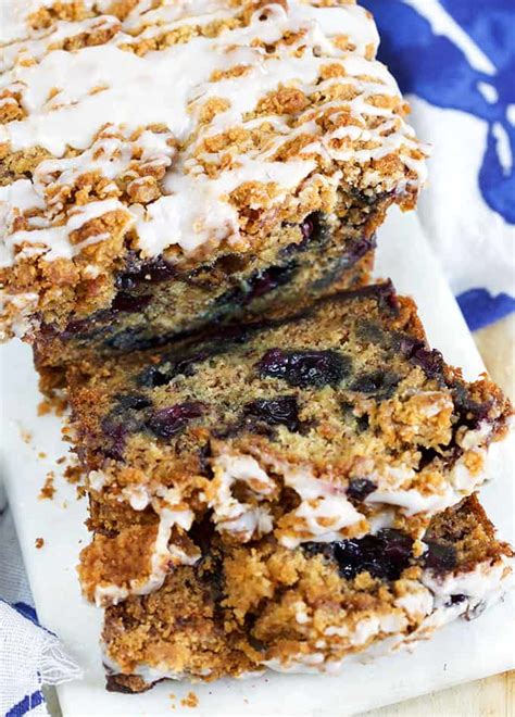 This bread is moist, loaded with bananas, sweetened with brown sugar, and baked in a cake pan for even and quick cooking. Blueberry Banana Bread with Cinnamon Streusel and Lemon Glaze - The Suburban Soapbox