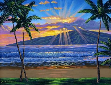 Painting 560 Hawaiian Beach Sunset Original Acrylic Painting On