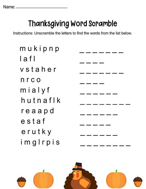 4 Best Thanksgiving Word Scramble Free Printable