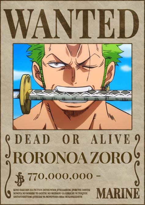 Roronoa Zoro Wanted After Wano One Piece Cartoon One Piece Tattoos