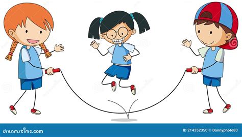 kinder spielen springen seil doodle cartoon charakter isoliert vektor abbildung illustration