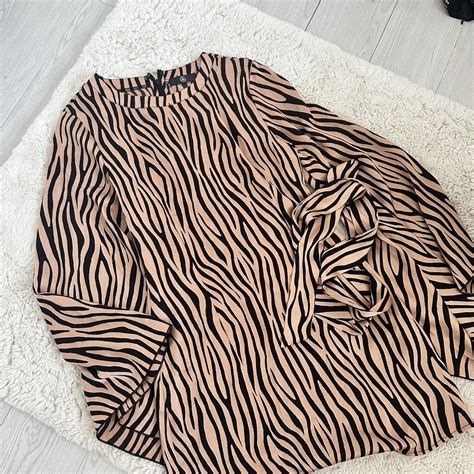 Missguided Zebra Print Satin Dress Wide Sleeves Depop