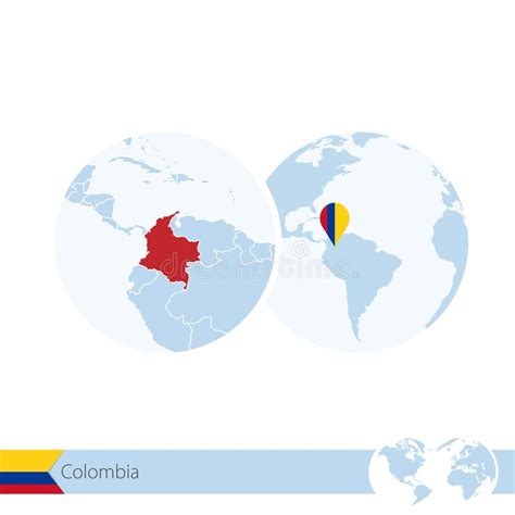 Colômbia No Globo Do Mundo Bandeira E O Mapa Regional De Colômbia