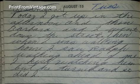 miss norma s diary august 15 1961 i kept watching him but he turned and so did i print